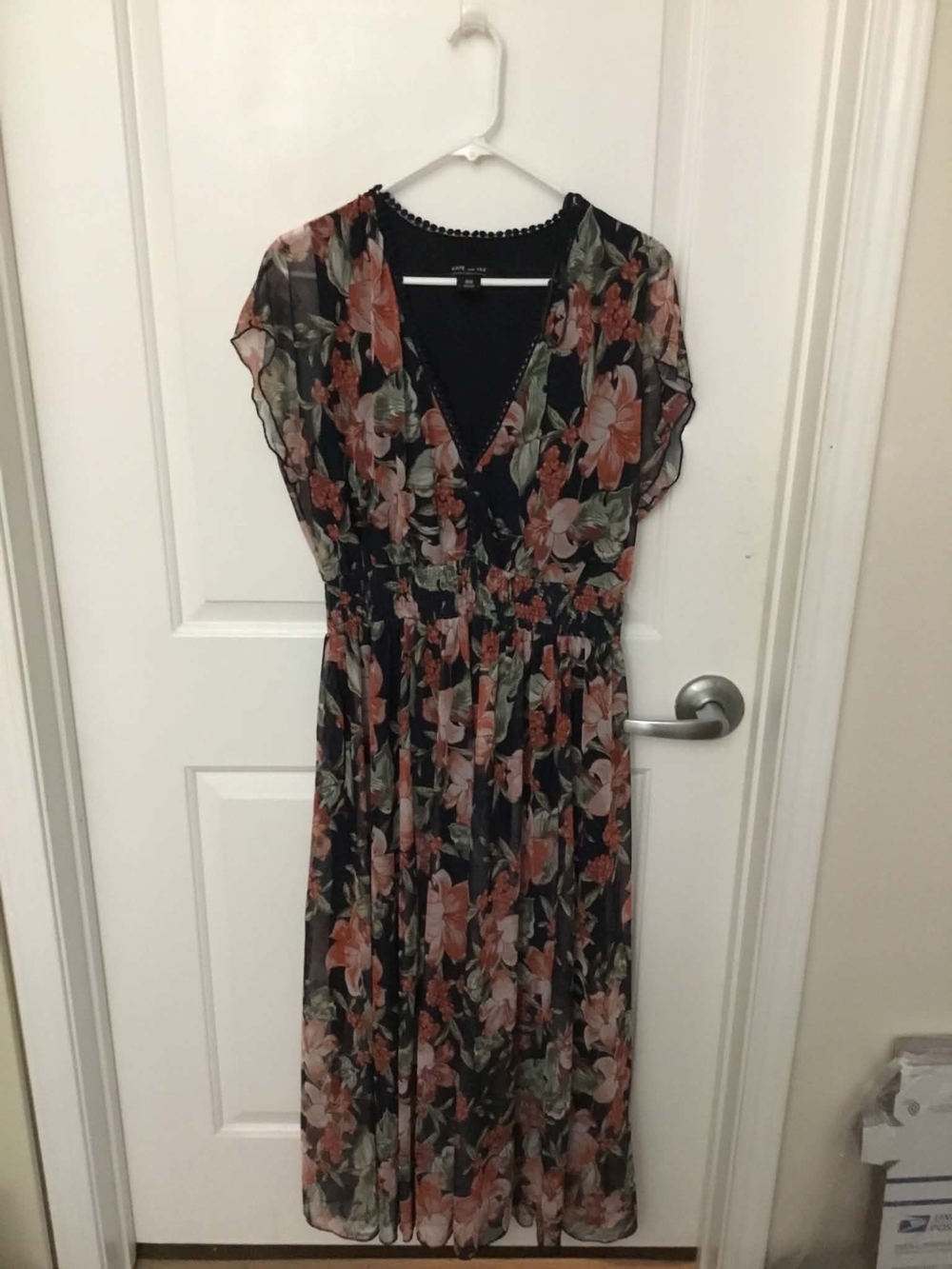 Lily & Kate V-Neck Maxi Dress  Faux Wrap Romantic  Sheer Dk Floral Sz 16 W (1X)